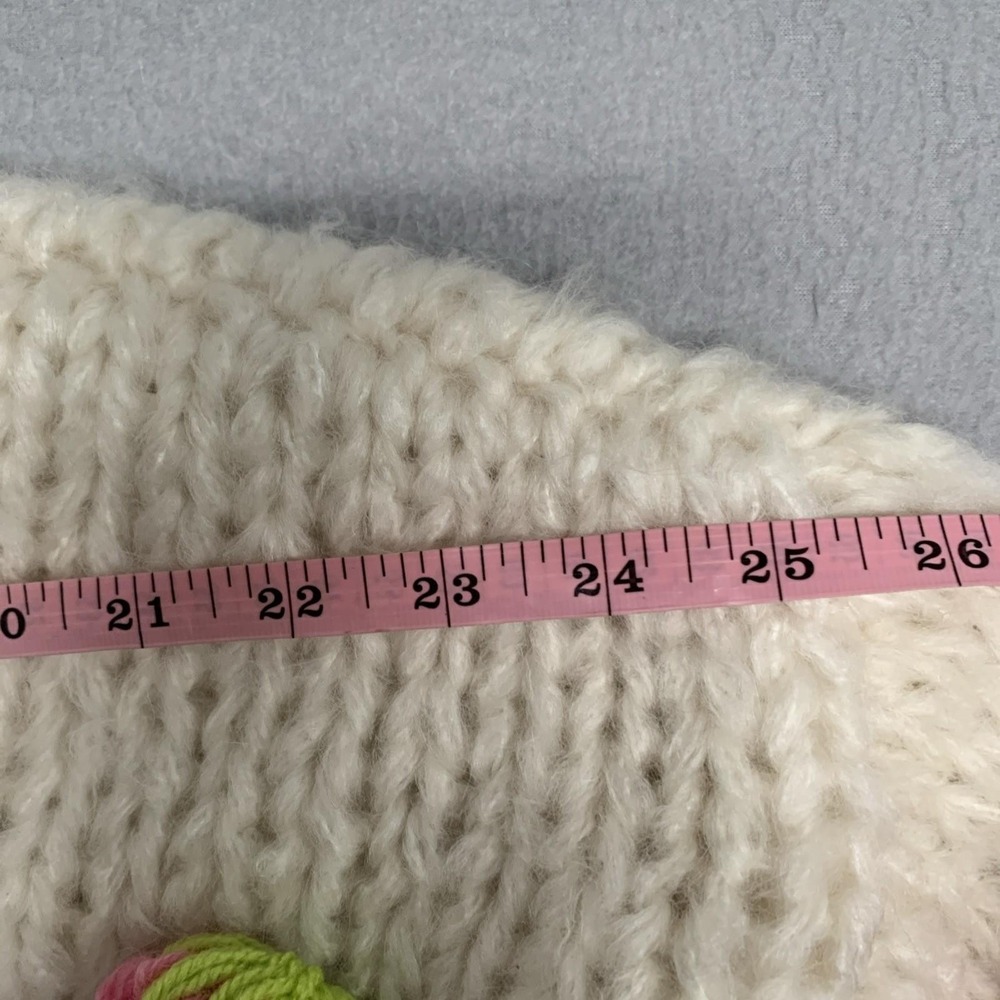 European Hand Knit Cardigan 3D Strawberry Balloon Sleeves Open Front Cream Sz M - Picture 8 of 10